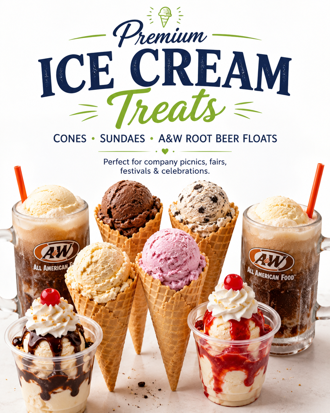 Fun Fest Foods premium ice cream catering with Wisconsin-made ice cream, cones, dishes, sundaes, and frozen treats for Green Bay events